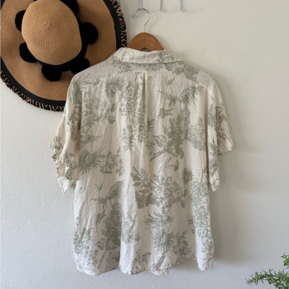 🌿 Naturals D&Co Linen Blend Botanical Print Button Down Top Ruffle Sleeve 1X 🌿 - Picture 4 of 10